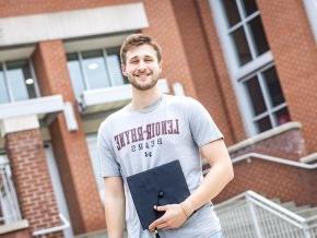 Colby Mashburn stands in front of McCrorie Center